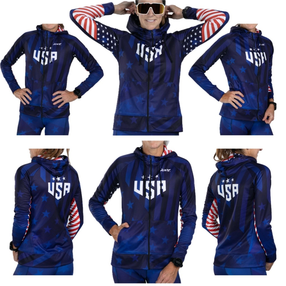 Zoot Women's Ltd Run Thermo Hoodie RWB Limited Edition USA, American Flag, Sz S